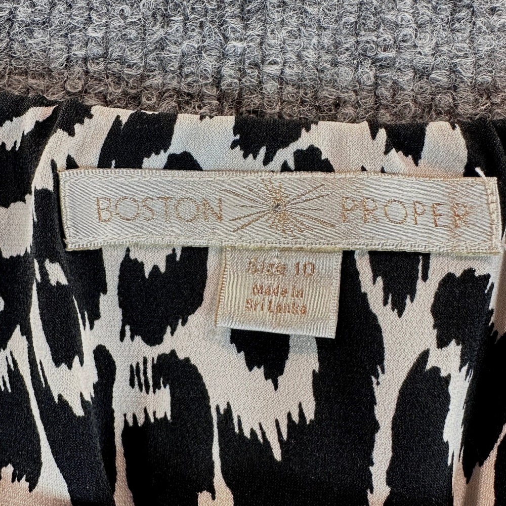 Boston Proper Dress Animal Print Ruched V-Neck Sz 10 Mob Wife Safari Cocktail - Picture 5 of 8